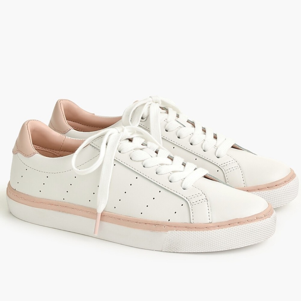 J.Crew Saturday casual tennis white leather sneakers & pink Sz 8
